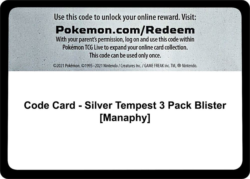 Code Card - Silver Tempest 3 Pack Blister [Manaphy] - Code Card SWSH12: Silver Tempest
