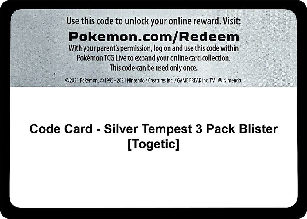 Code Card - Silver Tempest 3 Pack Blister [Togetic] - Code Card SWSH12: Silver Tempest