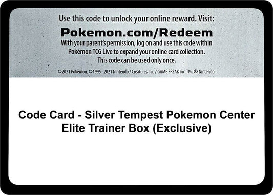 Code Card - Silver Tempest Pokemon Center Elite Trainer Box (Exclusive) - Code Card SWSH12: Silver Tempest