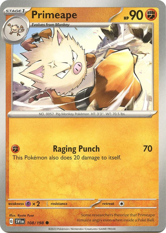 Primeape 108/198 Common Scarlet & Violet Base Set Pokémon card