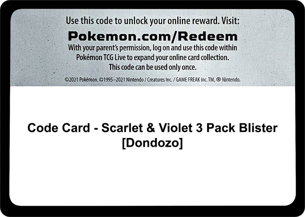 Code Card - Scarlet & Violet 3 Pack Blister [Dondozo] - Code Card SV01: Scarlet & Violet Base Set