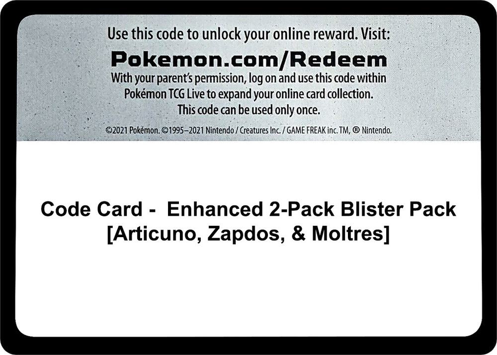 Code Card - Enhanced 2-Pack Blister Pack [Articuno, Zapdos, & Moltres] Code Card Miscellaneous Cards & Products Pokémon card