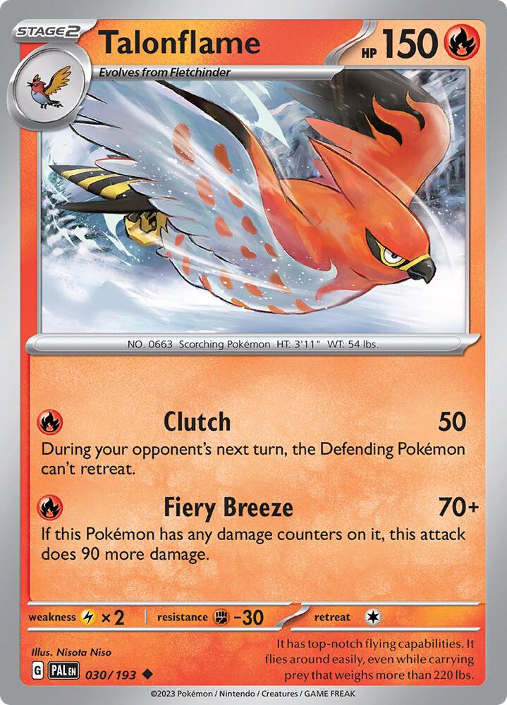 Talonflame 030/193 Uncommon Paldea Evolved Pokémon card