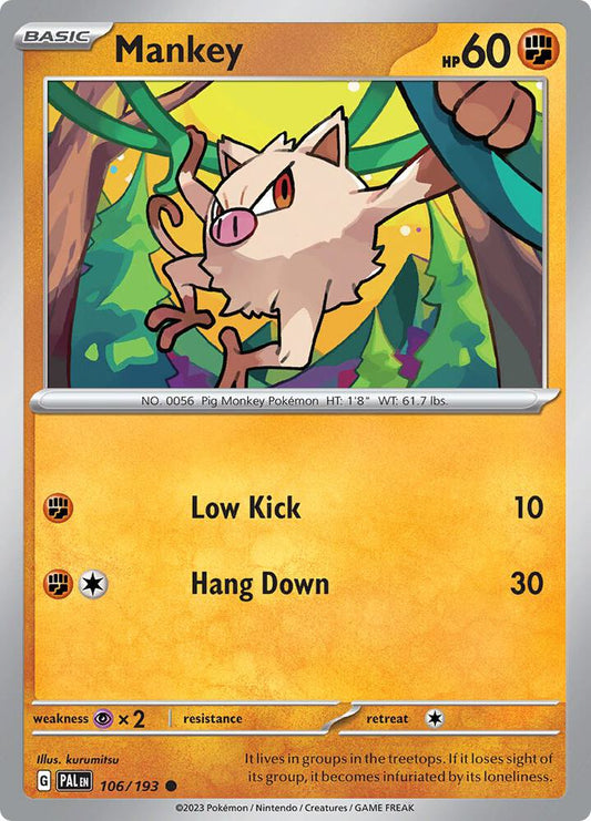 Mankey 106/193 Common Paldea Evolved Pokémon card