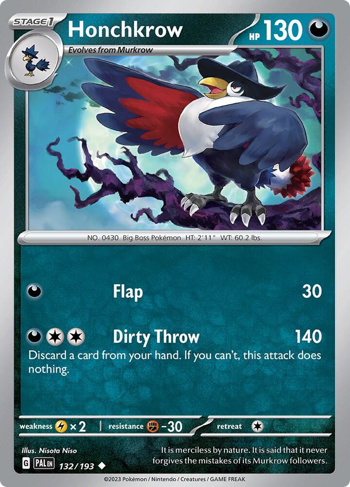 Honchkrow 132/193 Uncommon Paldea Evolved Pokémon card