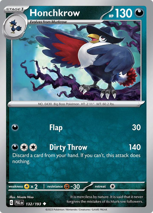 Honchkrow 132/193 Uncommon Paldea Evolved Pokémon card