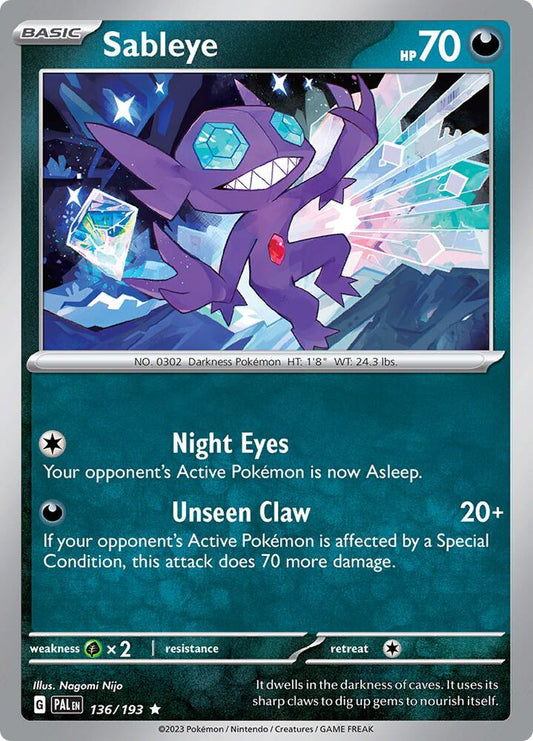 Sableye 136/193 Rare Paldea Evolved Pokémon card