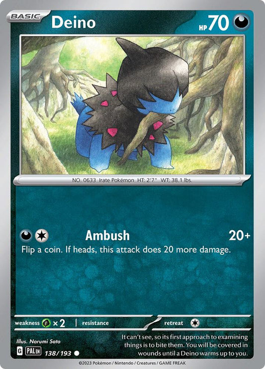 Deino 138/193 Common Paldea Evolved Pokémon card