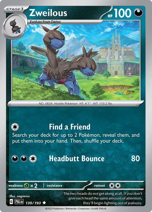 Zweilous 139/193 Uncommon Paldea Evolved Pokémon card