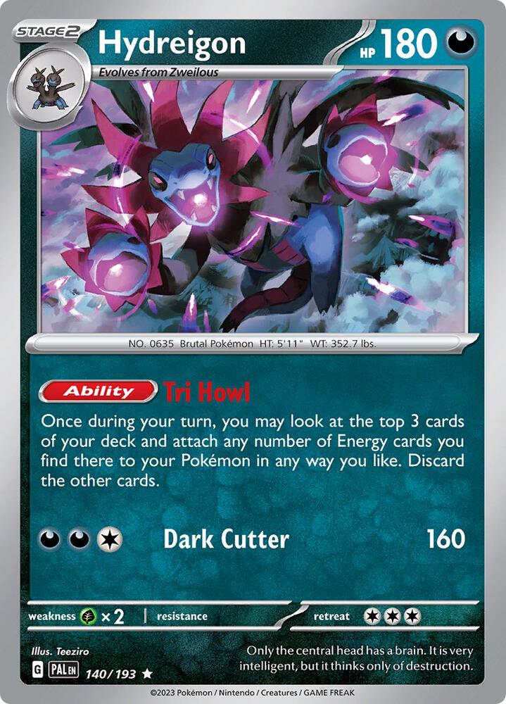 Hydreigon 140/193 Rare Paldea Evolved Pokémon card