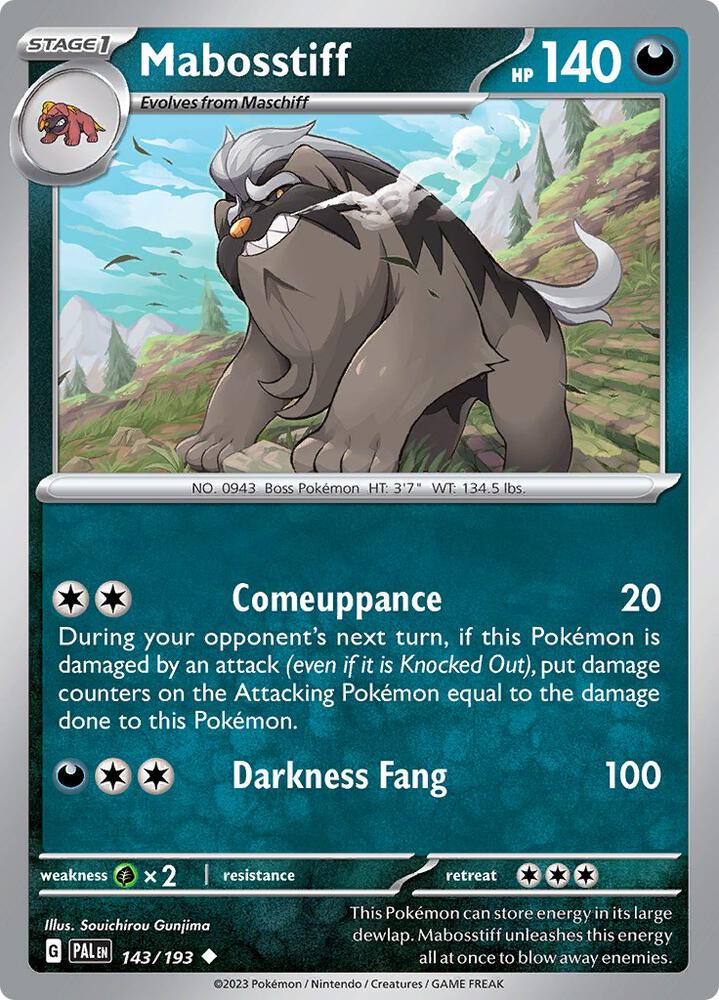 Mabosstiff 143/193 Uncommon Paldea Evolved Pokémon card