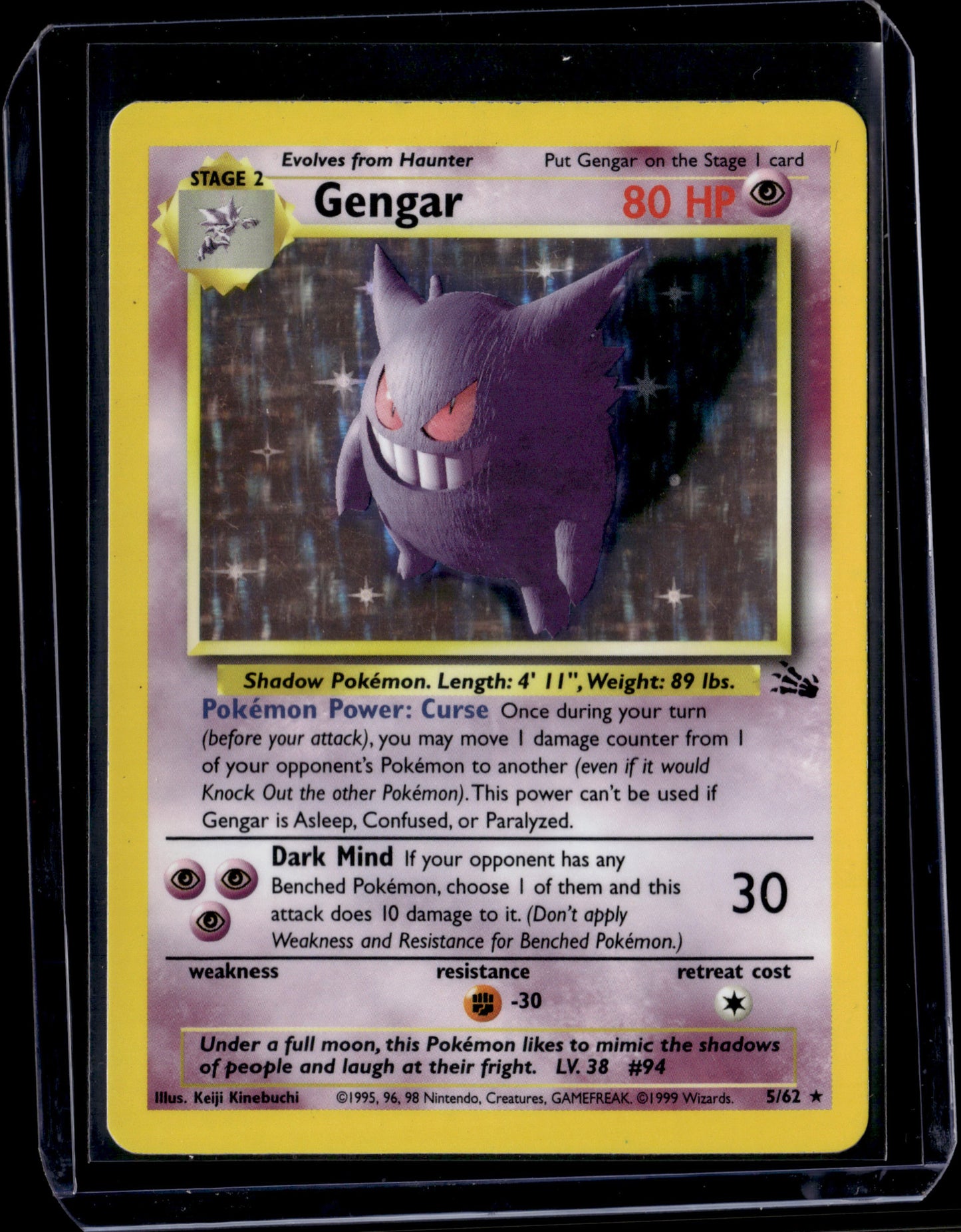 Gengar (5) Fossil #05/62 Unlimited Holofoil Pokémon Card (front)
