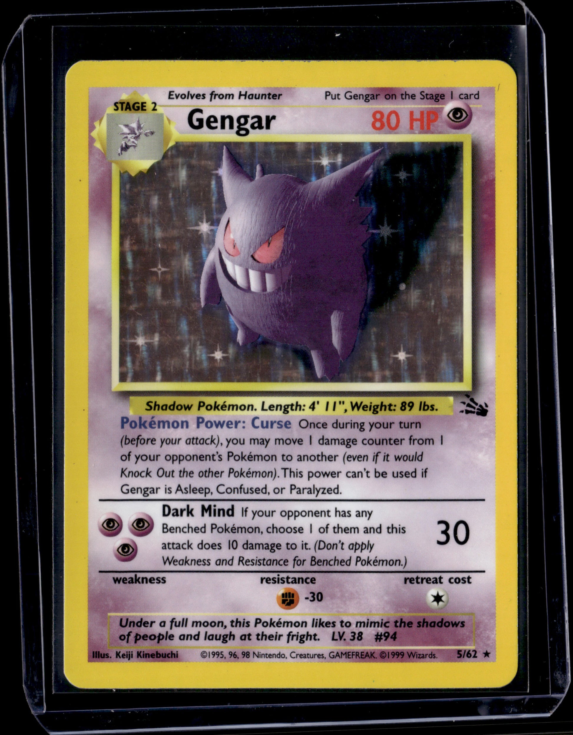 Gengar (5) Fossil #05/62 Unlimited Holofoil Pokémon Card (front)