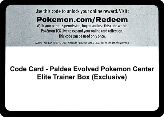 Code Card - Paldea Evolved Pokemon Center Elite Trainer Box (Exclusive) - Code Card SV02: Paldea Evolved