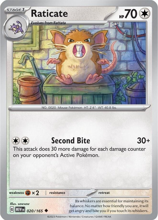 Raticate 020/165 Uncommon Scarlet & Violet 151 Pokémon card