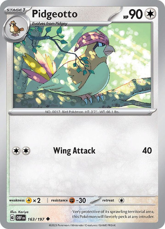 Pidgeotto 163/197 Uncommon Obsidian Flames Pokémon card