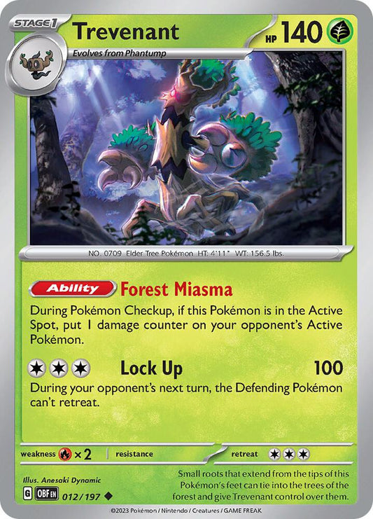Trevenant 012/197 Uncommon Obsidian Flames Pokémon card