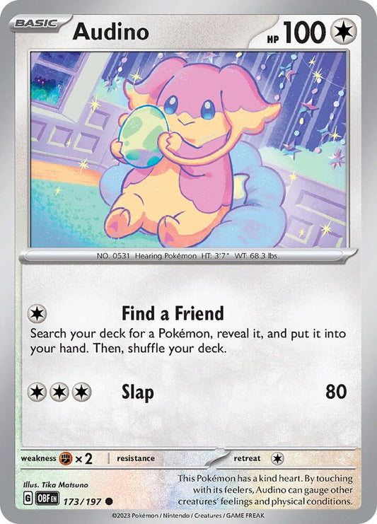 Audino 173/197 Common Obsidian Flames Pokémon card