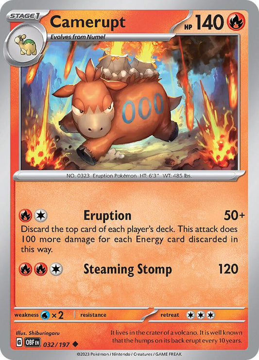 Camerupt 032/197 Uncommon Obsidian Flames Pokémon card