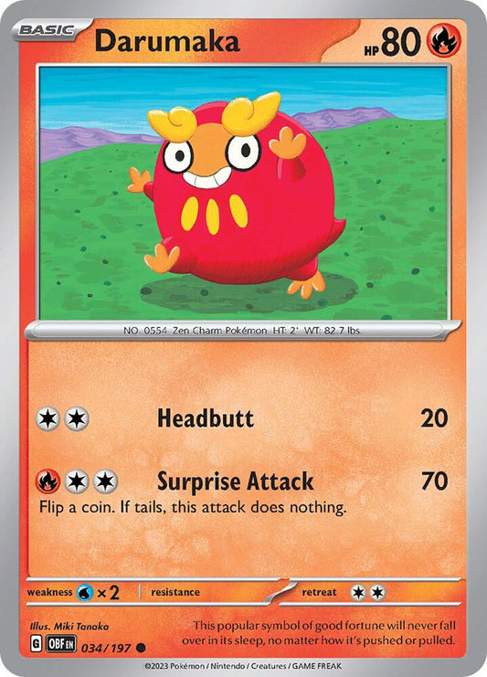 Darumaka 034/197 Common Obsidian Flames Pokémon card