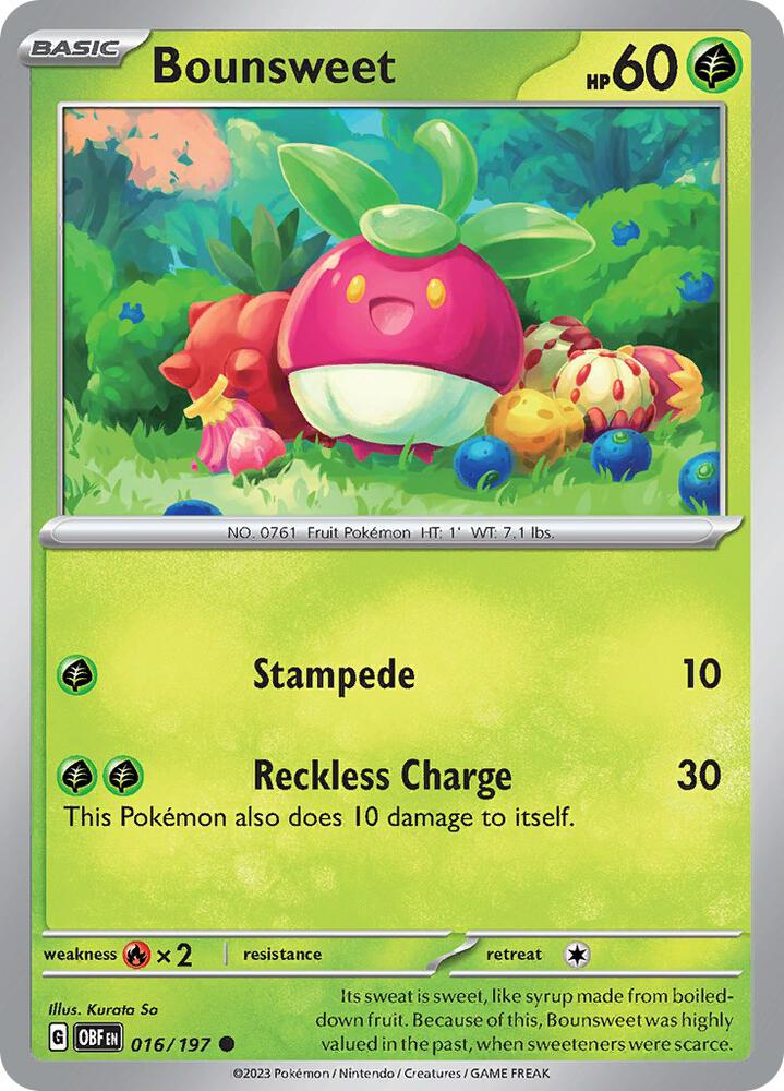 Bounsweet 016/197 Common Obsidian Flames Pokémon card