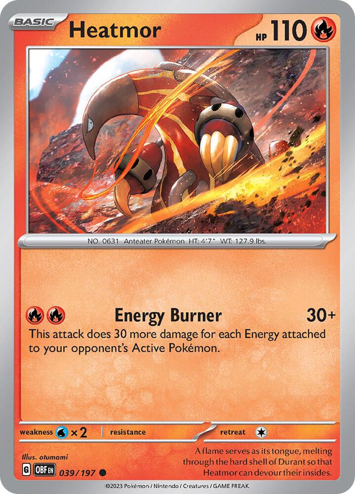 Heatmor 039/197 Common Obsidian Flames Pokémon card