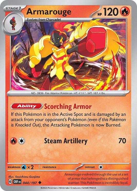 Armarouge 044/197 Uncommon Obsidian Flames Pokémon card