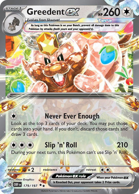 Greedent ex 179/197 Double Rare Obsidian Flames Pokémon card