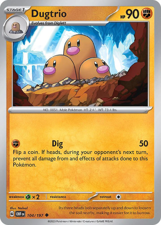 Dugtrio 104/197 Uncommon Obsidian Flames Pokémon card