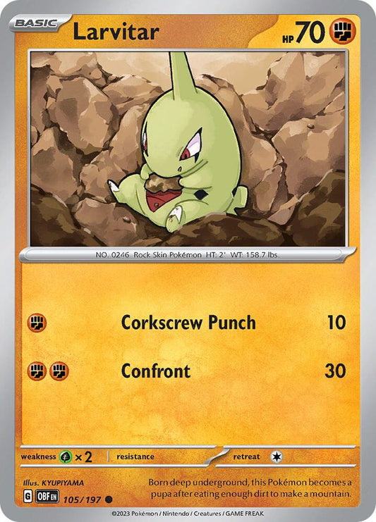 Larvitar 105/197 Common Obsidian Flames Pokémon card