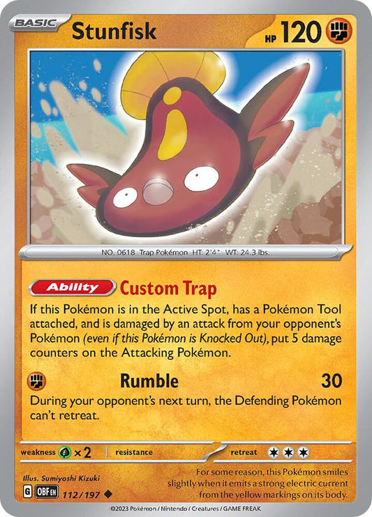 Stunfisk 112/197 Uncommon Obsidian Flames Pokémon card
