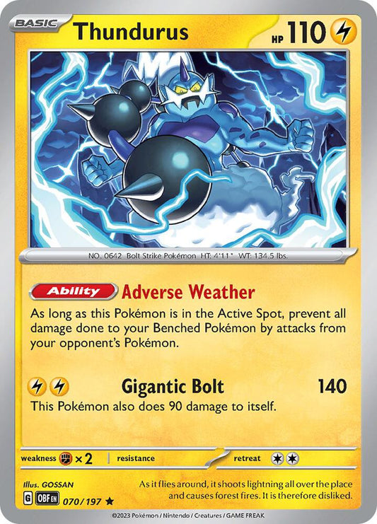 Thundurus 070/197 Rare Obsidian Flames Pokémon card
