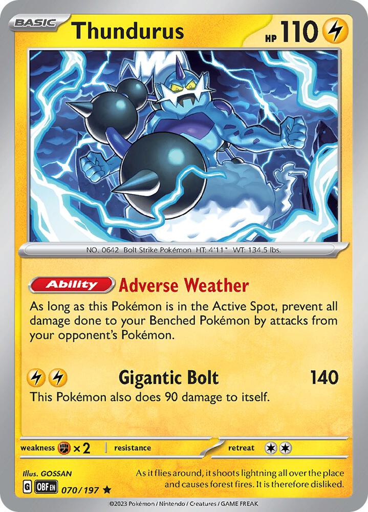 Thundurus 070/197 Rare Obsidian Flames Pokémon card