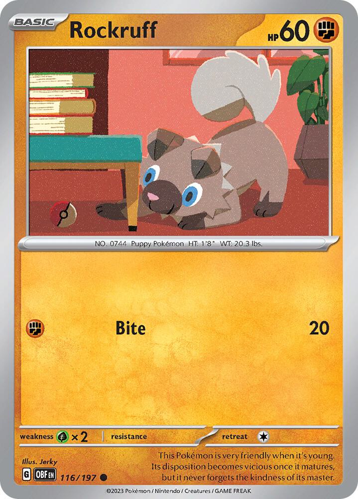 Rockruff 116/197 Common Obsidian Flames Pokémon card