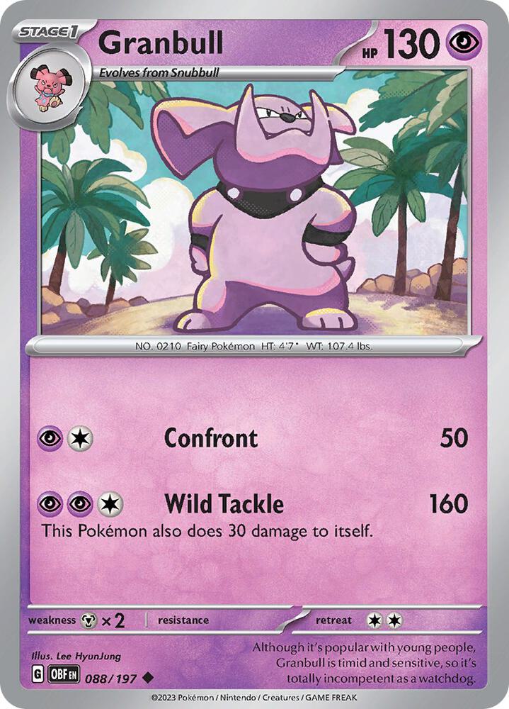 Granbull 088/197 Uncommon Obsidian Flames Pokémon card