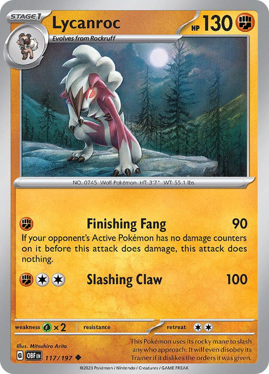 Lycanroc 117/197 Uncommon Obsidian Flames Pokémon card