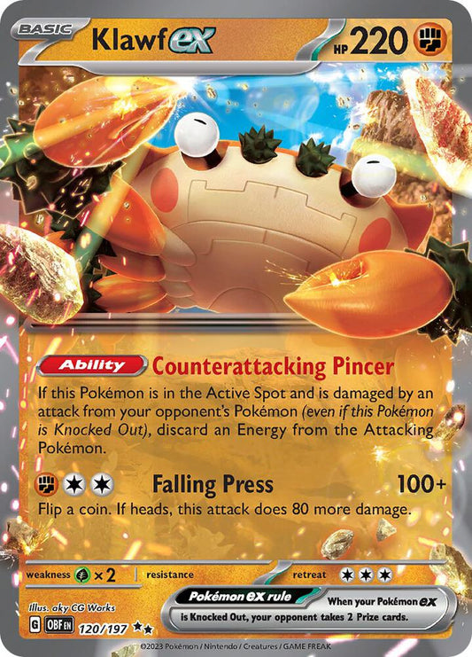 Klawf ex 120/197 Double Rare Obsidian Flames Pokémon card