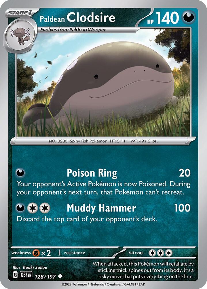 Paldean Clodsire - 128/197 128/197 Uncommon Obsidian Flames Pokémon card