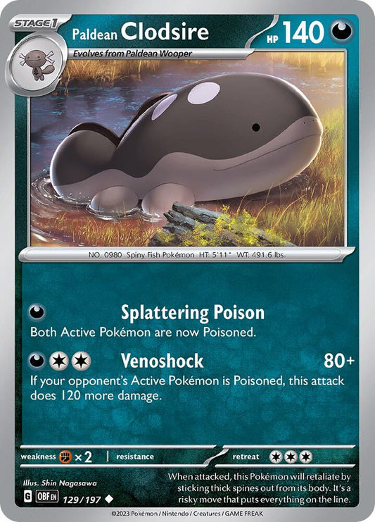 Paldean Clodsire - 129/197 129/197 Uncommon Obsidian Flames Pokémon card
