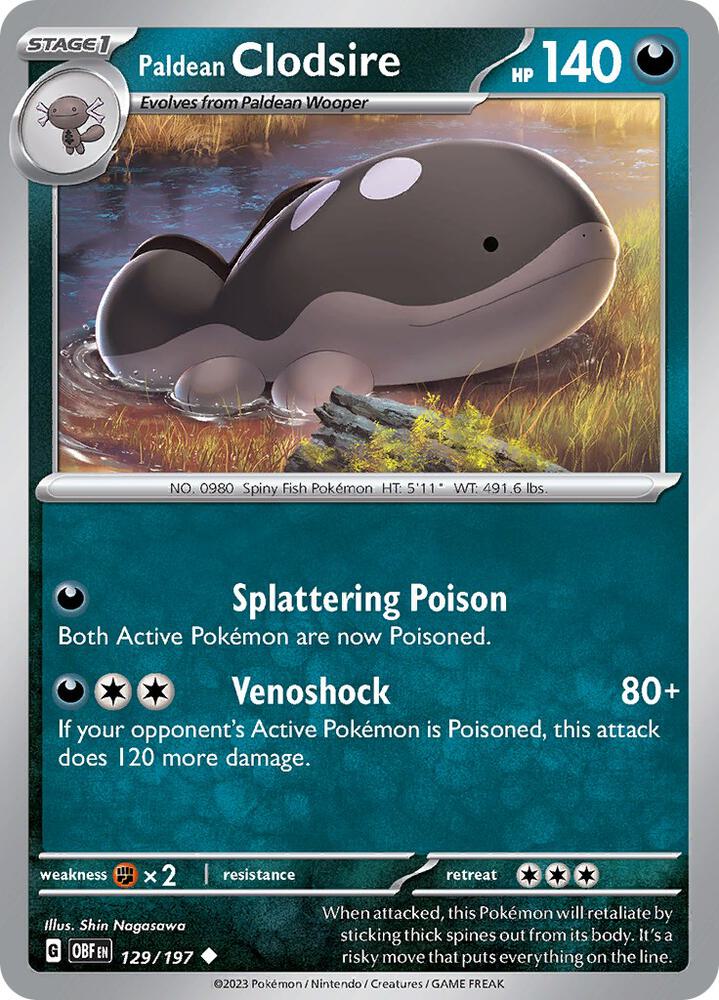 Paldean Clodsire - 129/197 129/197 Uncommon Obsidian Flames Pokémon card