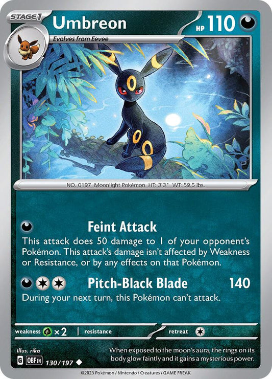 Umbreon 130/197 Uncommon Obsidian Flames Pokémon card