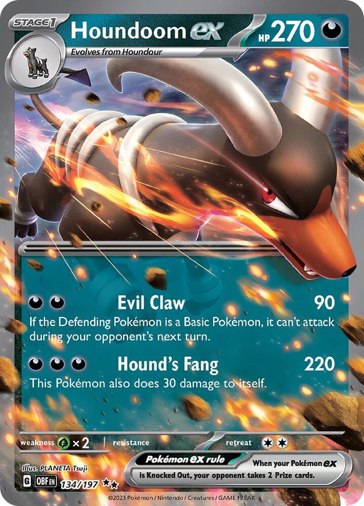 Houndoom ex 134/197 Double Rare Obsidian Flames Pokémon card