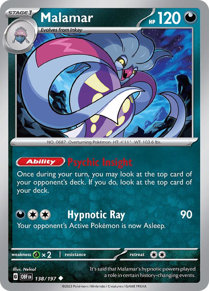 Malamar 138/197 Uncommon Obsidian Flames Pokémon card