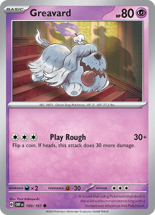 Greavard - 100/197 100/197 Common Obsidian Flames Pokémon card