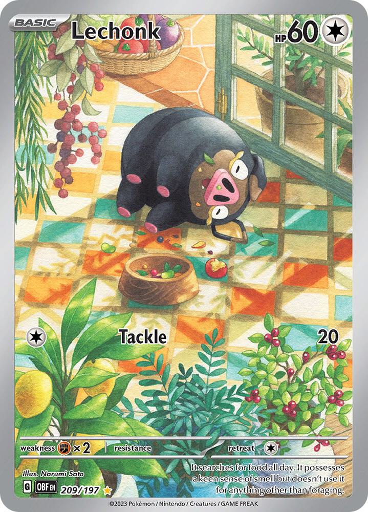 Lechonk - 209/197 Illustration Rare SV03: Obsidian Flames