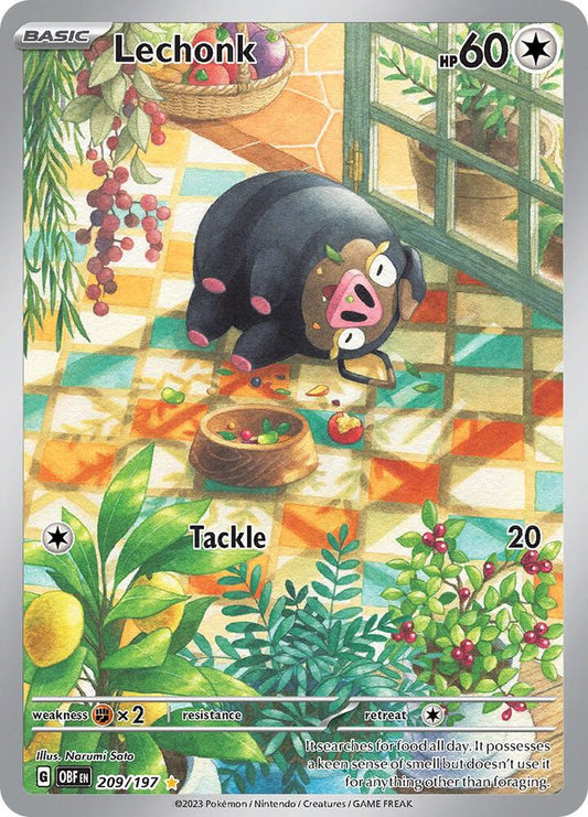 Lechonk - 209/197 Illustration Rare SV03: Obsidian Flames