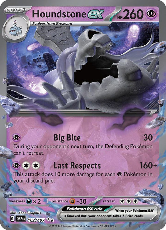 Houndstone ex 102/197 Double Rare Obsidian Flames Pokémon card