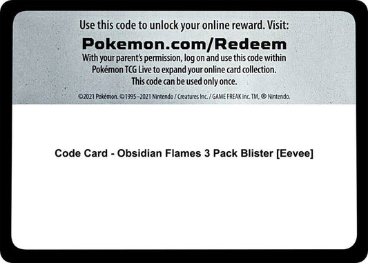 Code Card - Obsidian Flames 3 Pack Blister [Eevee] - Code Card SV03: Obsidian Flames