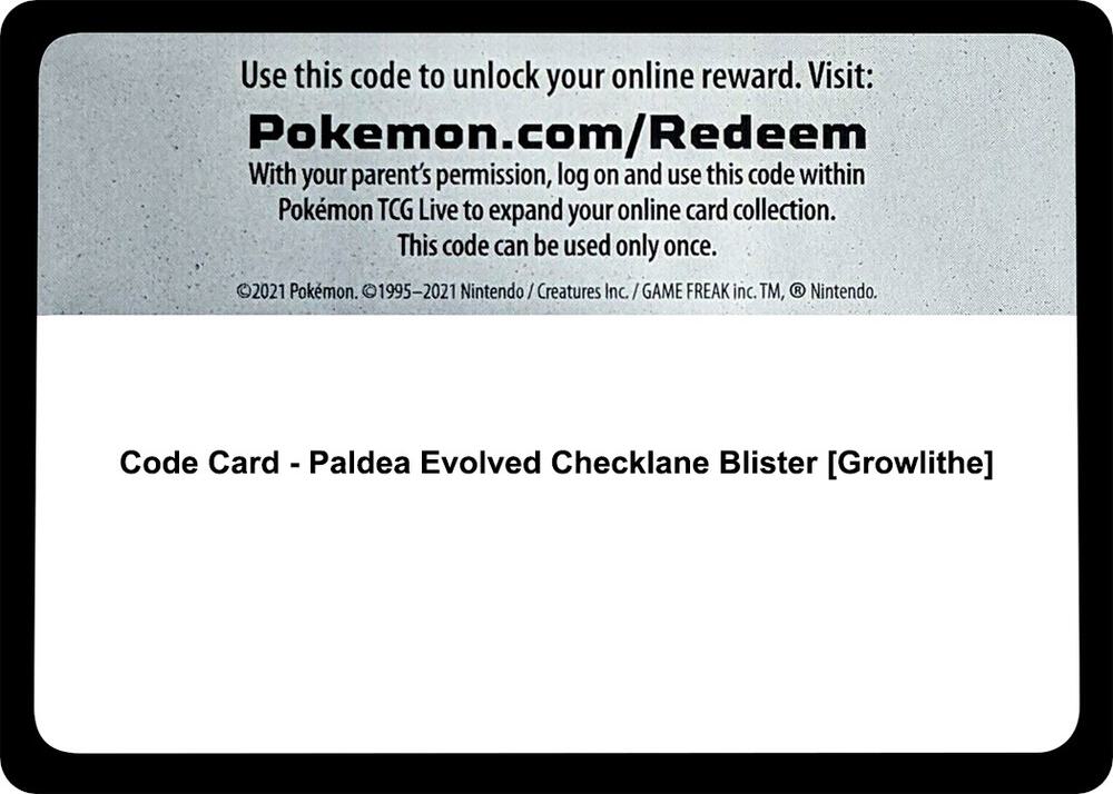 Code Card - Paldea Evolved Checklane Blister [Growlithe] - Code Card SV02: Paldea Evolved