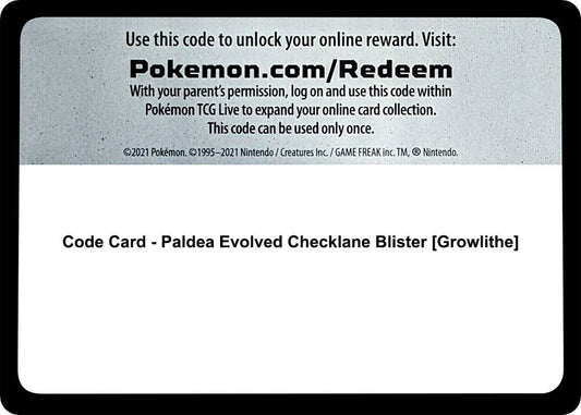 Code Card - Paldea Evolved Checklane Blister [Growlithe] - Code Card SV02: Paldea Evolved